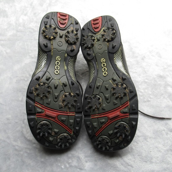 Ecco GoreTex Golf Shoes Women 8.5 Black White Spiked Leather Lace Up Arc Support - Picture 15 of 15